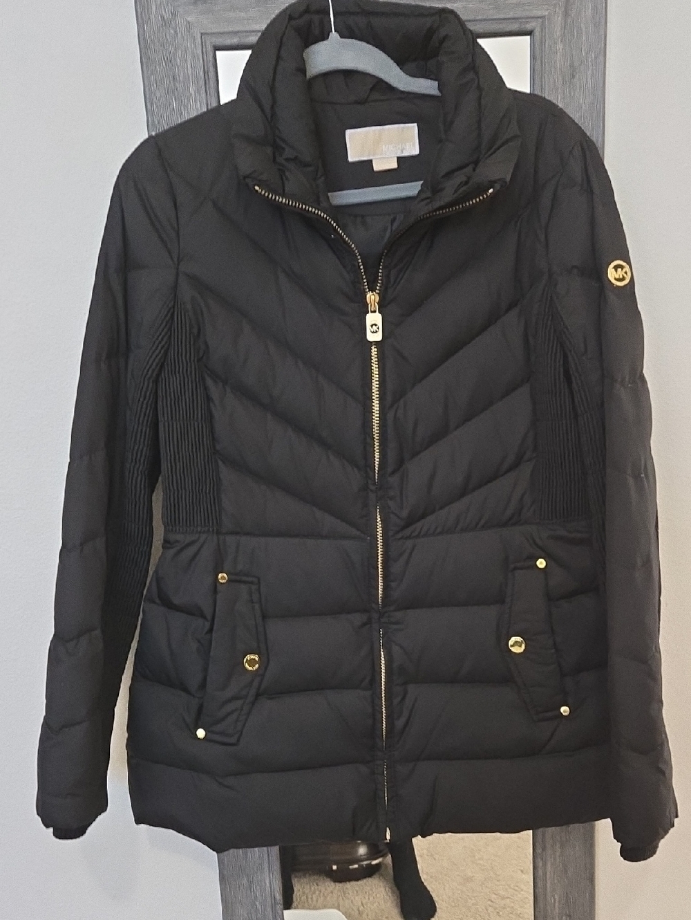 Michael Kors Black Quilted Puffer with Gold Accents